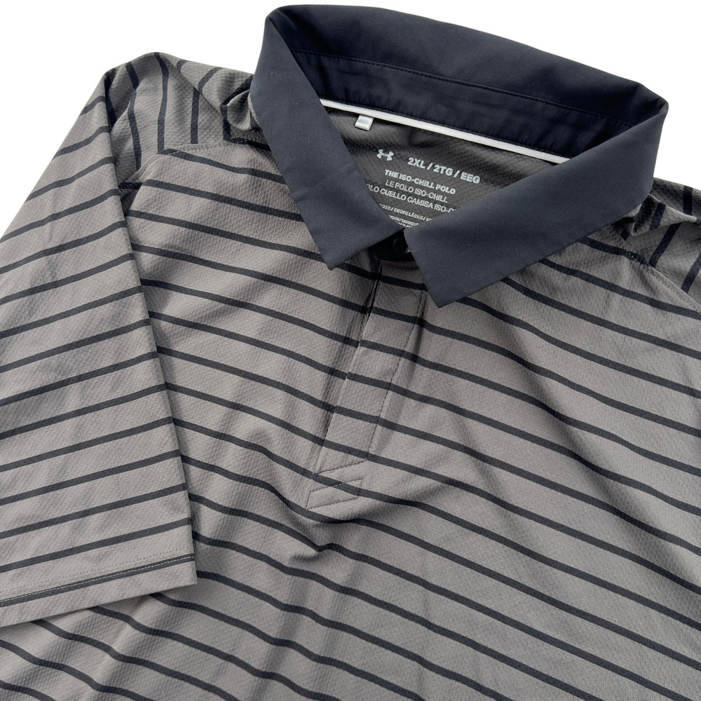 Under Armour Iso-Chill Striped Golf Polo Shirt Men XXL Gray‎ Black Cooling